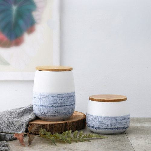 White & Blue Ceramic Food Jar