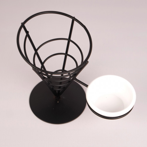 CHIPS BASKETS BLACK W SAUCE DISH 11.8 cm 4
