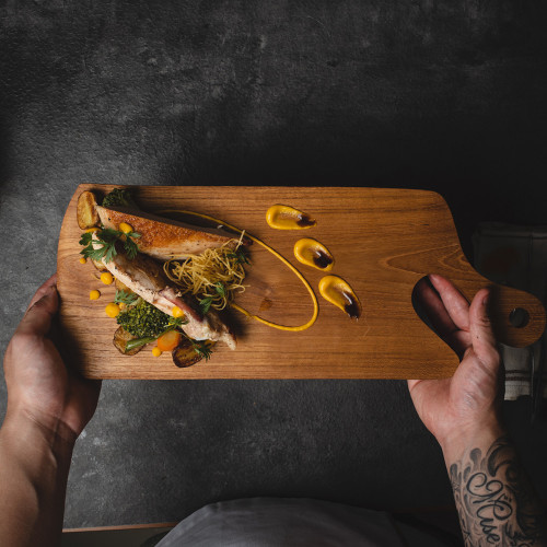 Teak Wooden Serving Board W Handle 40.5 x 16.2cm 4