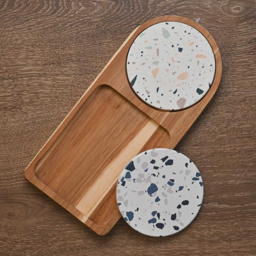 Breakfast Tray with Coaster Long Semi Circle - A 3