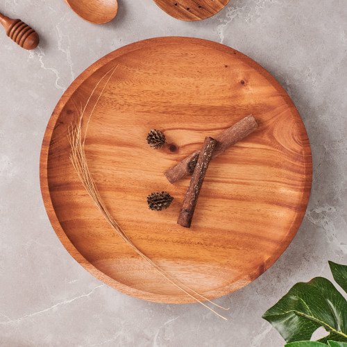 Mahogany Wooden Serving Plate Round 24.5cm - Shallow