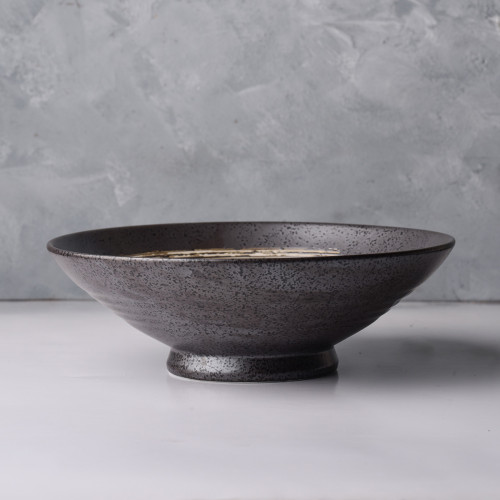 Black Embossed Wide Bowl 9"