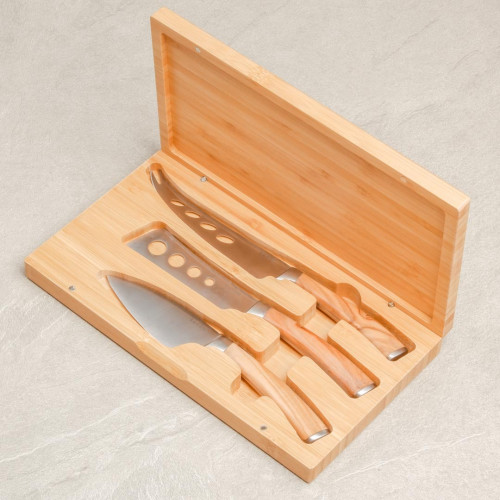 Oakgrip 3-pieces Steel Cheese Knife with Bamboo Box 6