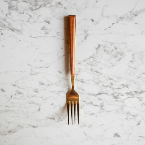 Wooden Accent Gold Dessert Fork