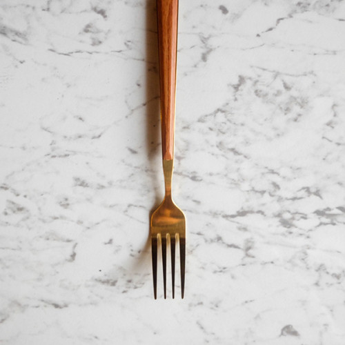 Wooden Accent Gold Dessert Fork 2