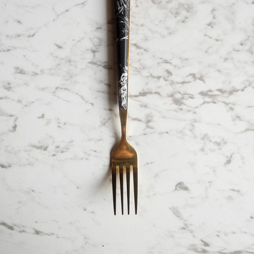 Black Marble Gold Dessert Fork 3