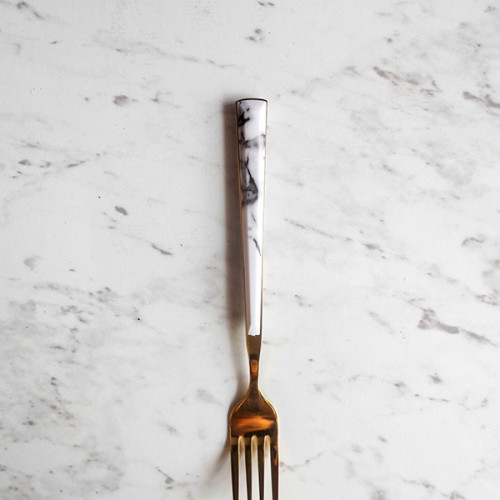 White Marble Gold Dessert Fork 3