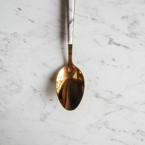 White Marble Gold Dessert Spoon 2
