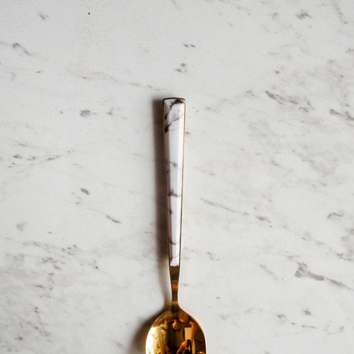 White Marble Gold Dessert Spoon 3