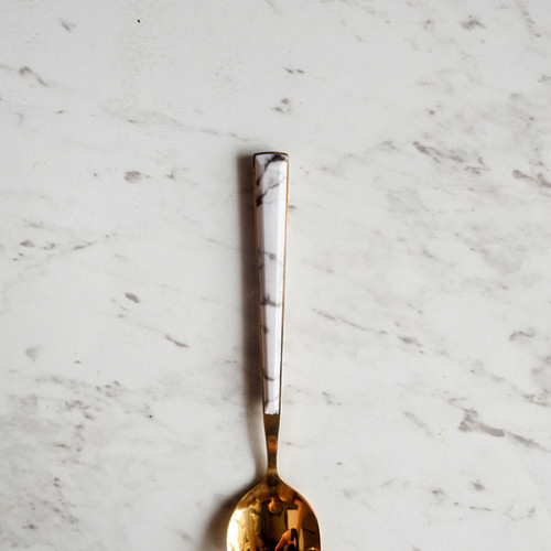 White Marble Gold Dessert Spoon 3