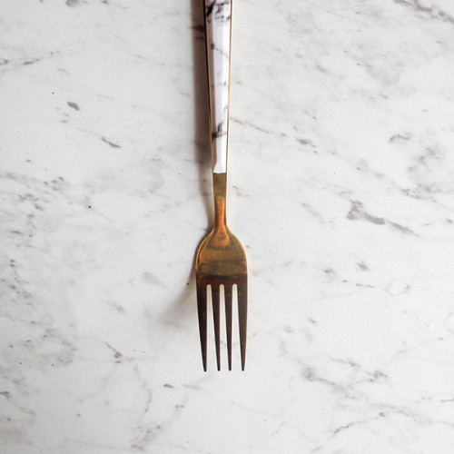 White Marble Gold Table Fork 2
