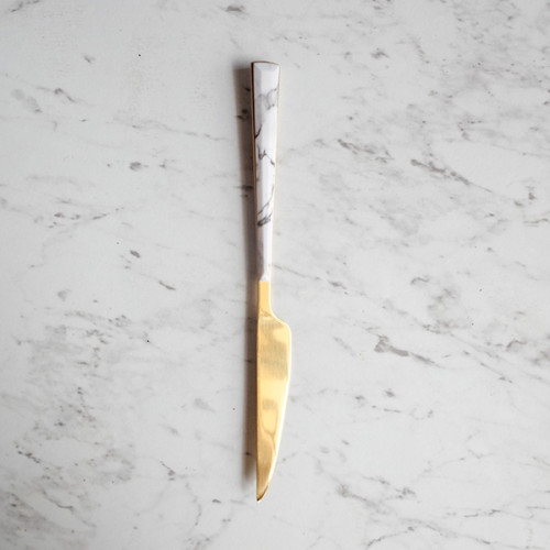 White Marble Gold Table Knife