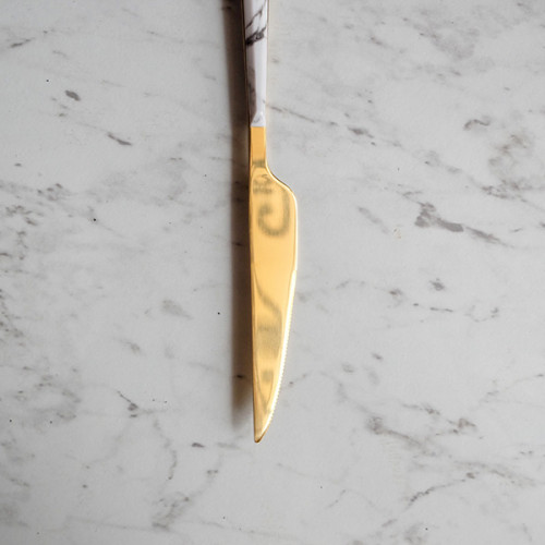 White Marble Gold Table Knife 2