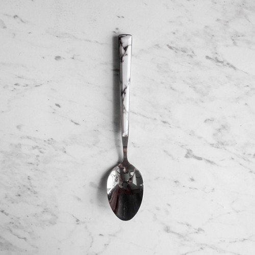 White Marble Silver Dessert Spoon