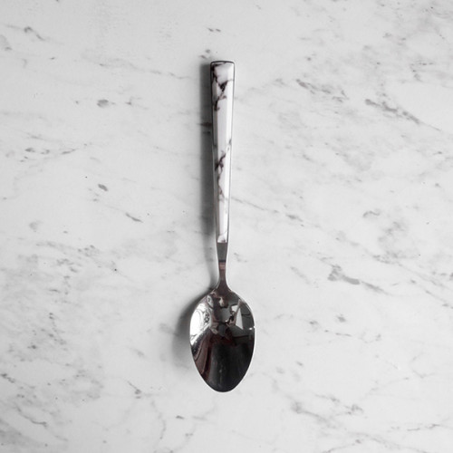 White Marble Silver Dessert Spoon