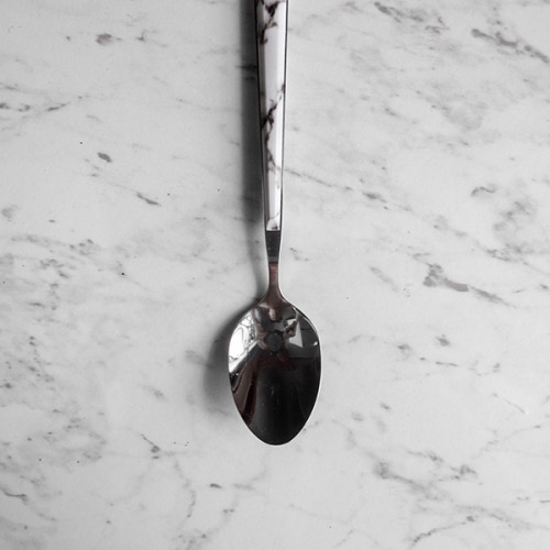 White Marble Silver Dessert Spoon 2