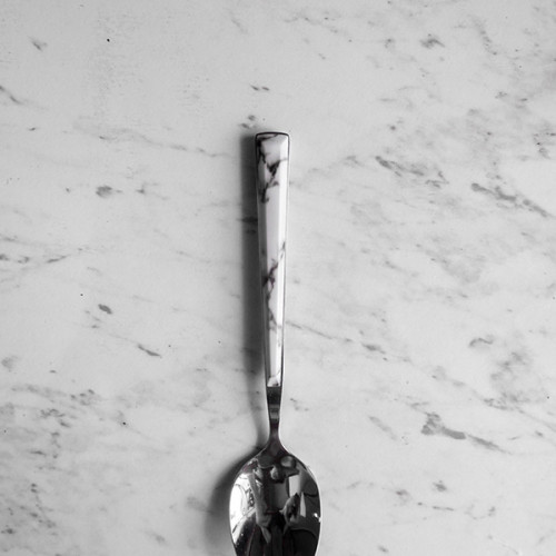 White Marble Silver Dessert Spoon 3