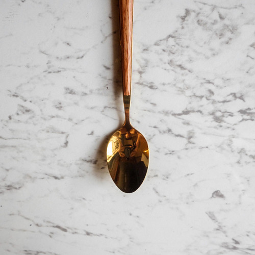 Wooden Accent Gold Dessert Spoon 2