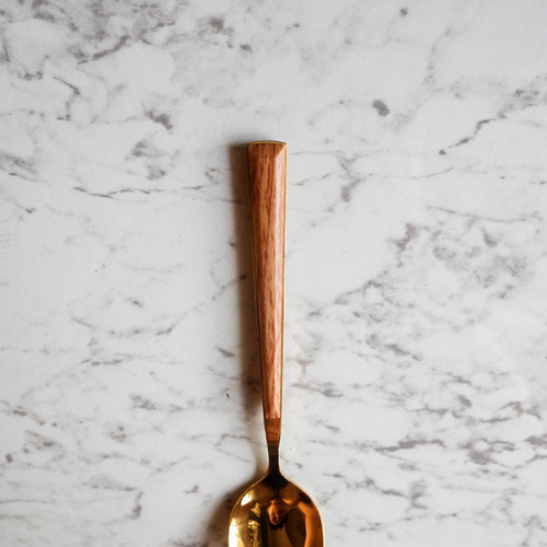 Wooden Accent Gold Dessert Spoon 3