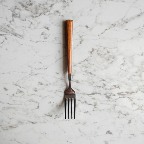 Wooden Accent Silver Dessert Fork
