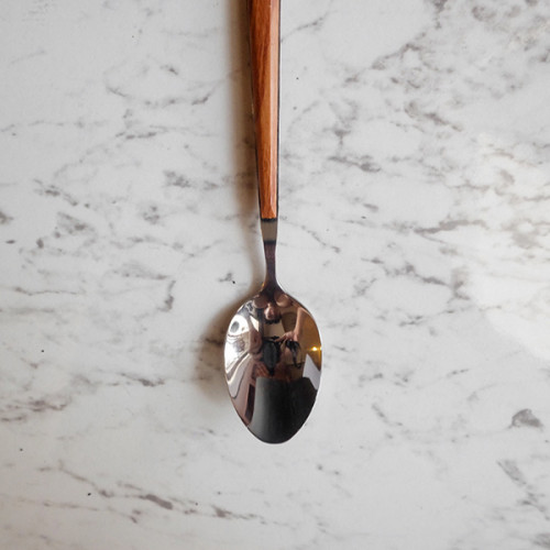 Wooden Accent Silver Dessert Spoon 2