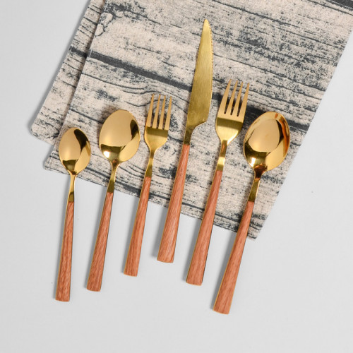 Wooden Accent Gold Cutleries Set