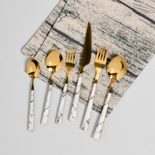 White Marble Gold Cutleries Set