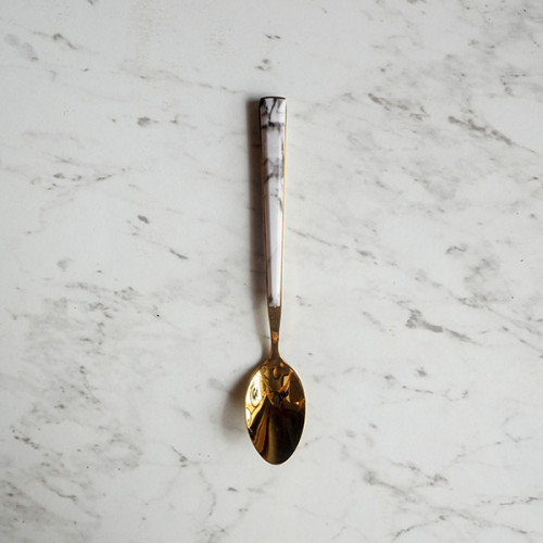 White Marble Gold Cutleries Set 4