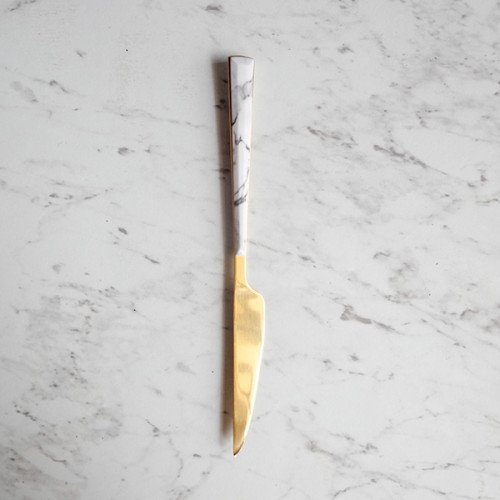 White Marble Gold Cutleries Set 6