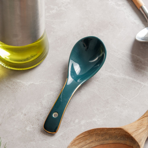 Viridian Green Duck Spoon - Gold Rim
