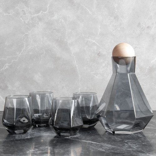 Laguna Glass Carafe and Cups Set - Smoke Gray