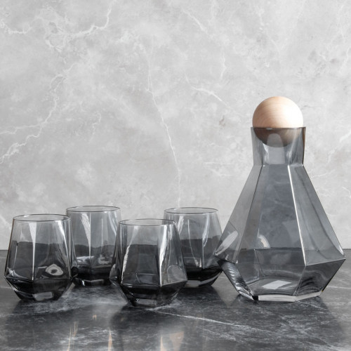 Laguna Glass Carafe and Cups Set - Smoke Gray