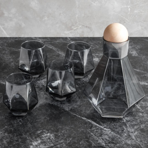 Laguna Glass Carafe and Cups Set - Smoke Gray 3