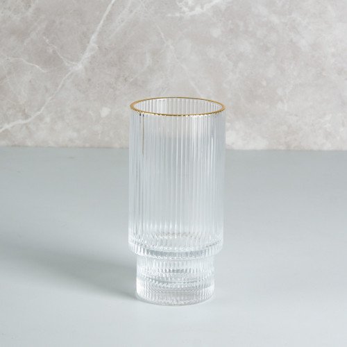 Fluted Vintage Glass 300ml - Gold Rim