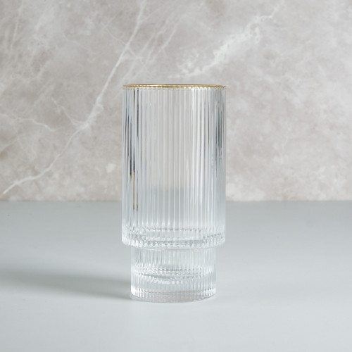 Fluted Vintage Glass 300ml - Gold Rim 3