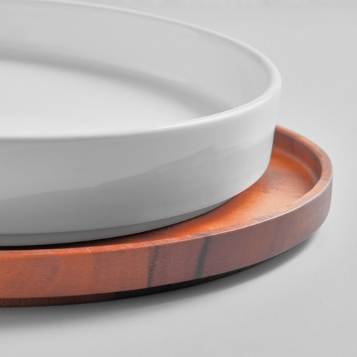 Kaden White Plate Tall Stackable 26cm with Wooden Lid 2