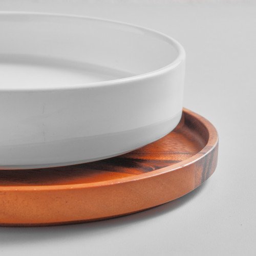 Kaden White Plate Tall Stackable 20cm with Wooden Lid 2