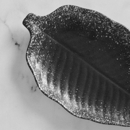 Black Kemuri Leaf Shape Salad Plate 8" 2