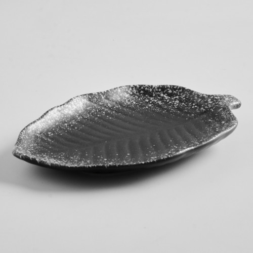 Black Kemuri Leaf Shape Salad Plate 8" 3