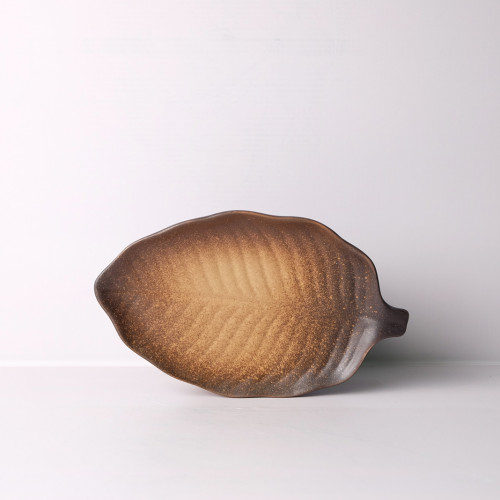 Dark Brown Leaf Shape Salad Plate 8"