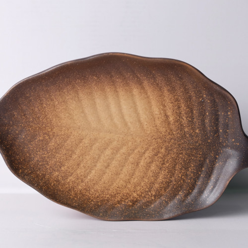 Dark Brown Leaf Shape Salad Plate 8" 3