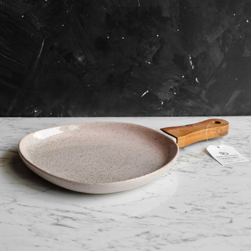 Crepe Pink Serving Platter with Handle 12" 2