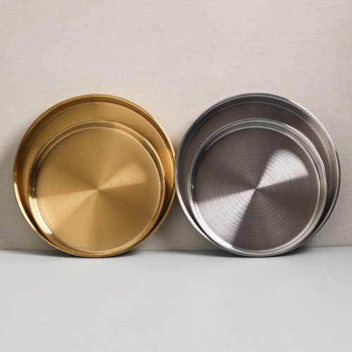 Korea Style Stainless Steel Flat Bottom Round Plate 21cm - Brushed 7