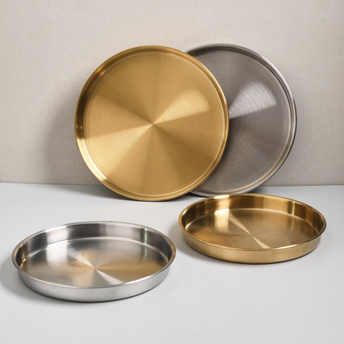 Korea Style Stainless Steel Flat Bottom Round Plate 25.5cm - Brushed 6