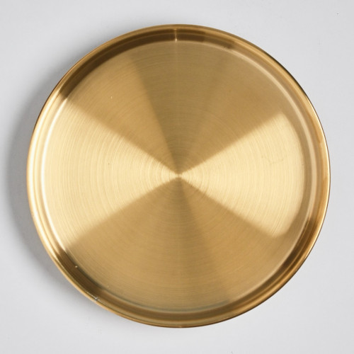 Korea Style Stainless Steel Flat Bottom Round Plate 21cm - Gold