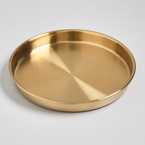 Korea Style Stainless Steel Flat Bottom Round Plate 21cm - Gold 2