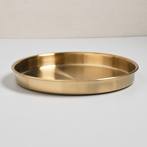 Korea Style Stainless Steel Flat Bottom Round Plate 21cm - Gold 3