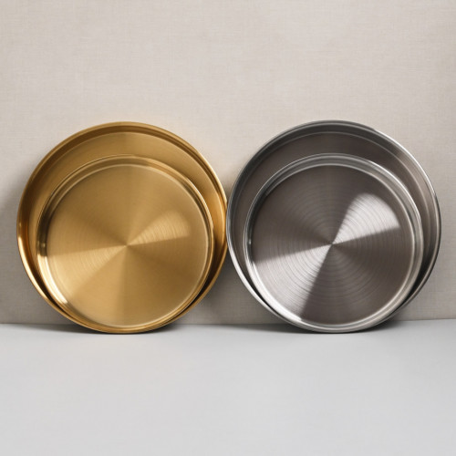 Korea Style Stainless Steel Flat Bottom Round Plate 21cm - Gold 5