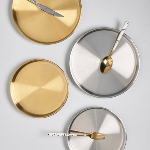 Korea Style Stainless Steel Flat Bottom Round Plate 21cm - Gold 7