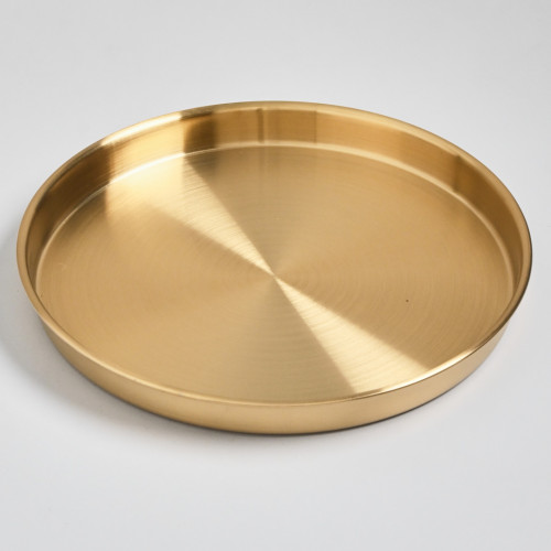 Korea Style Stainless Steel Flat Bottom Round Plate 25.5cm - Gold